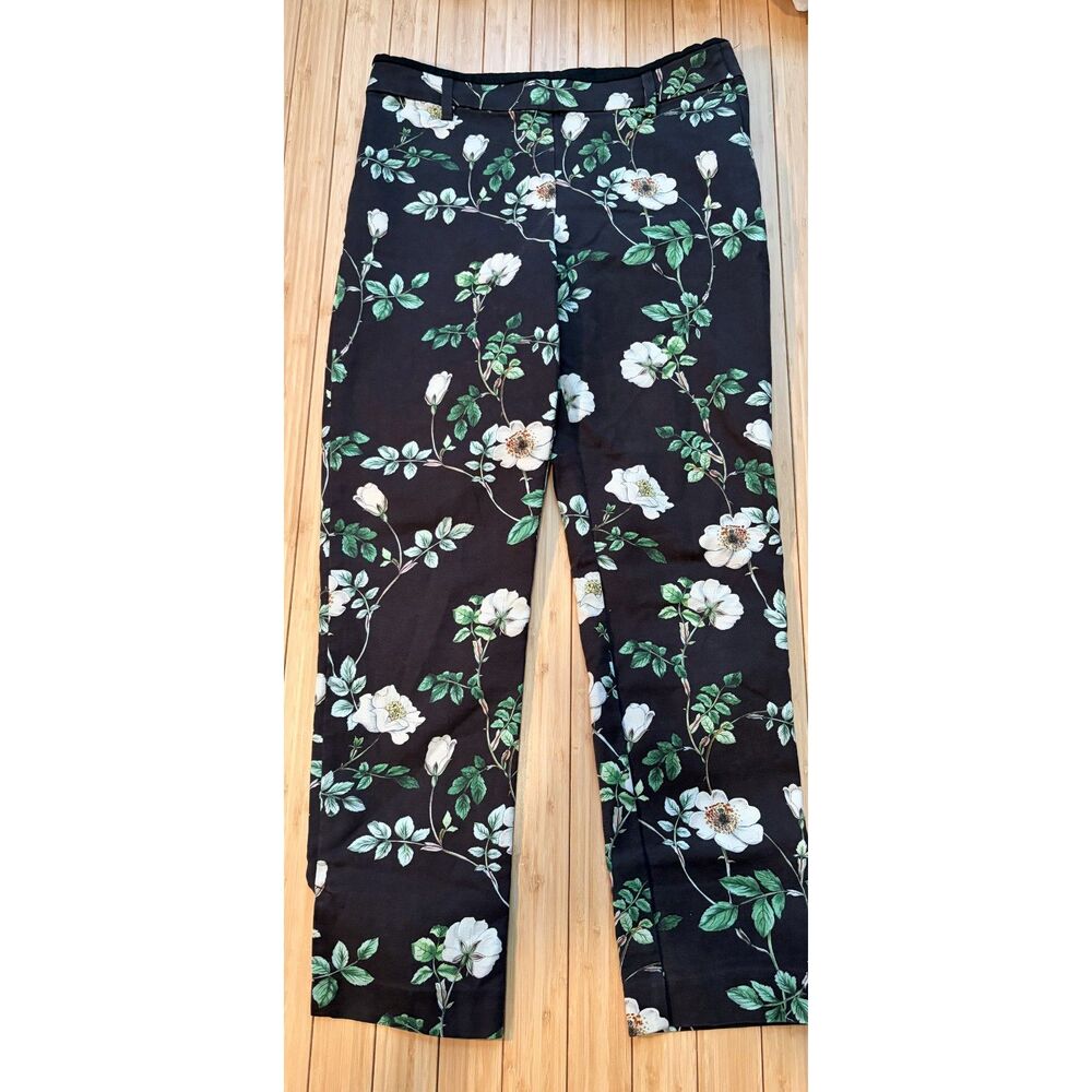 H&M Women’s Size 8 Black Floral Rose Print Straight Leg Pants